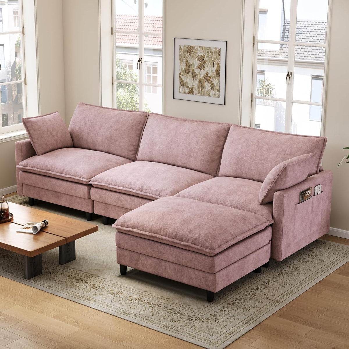 RH Furniture Outlet 102 Inch L Shaped Modular Sectional Sofa 3 Seater Cloud Couch with Ottoman Deep Seat