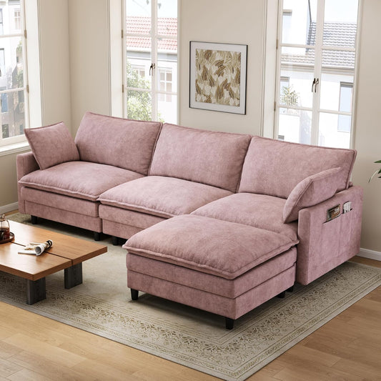 RH Furniture Outlet 102 Inch L Shaped Modular Sectional Sofa 3 Seater Cloud Couch with Ottoman Deep Seat