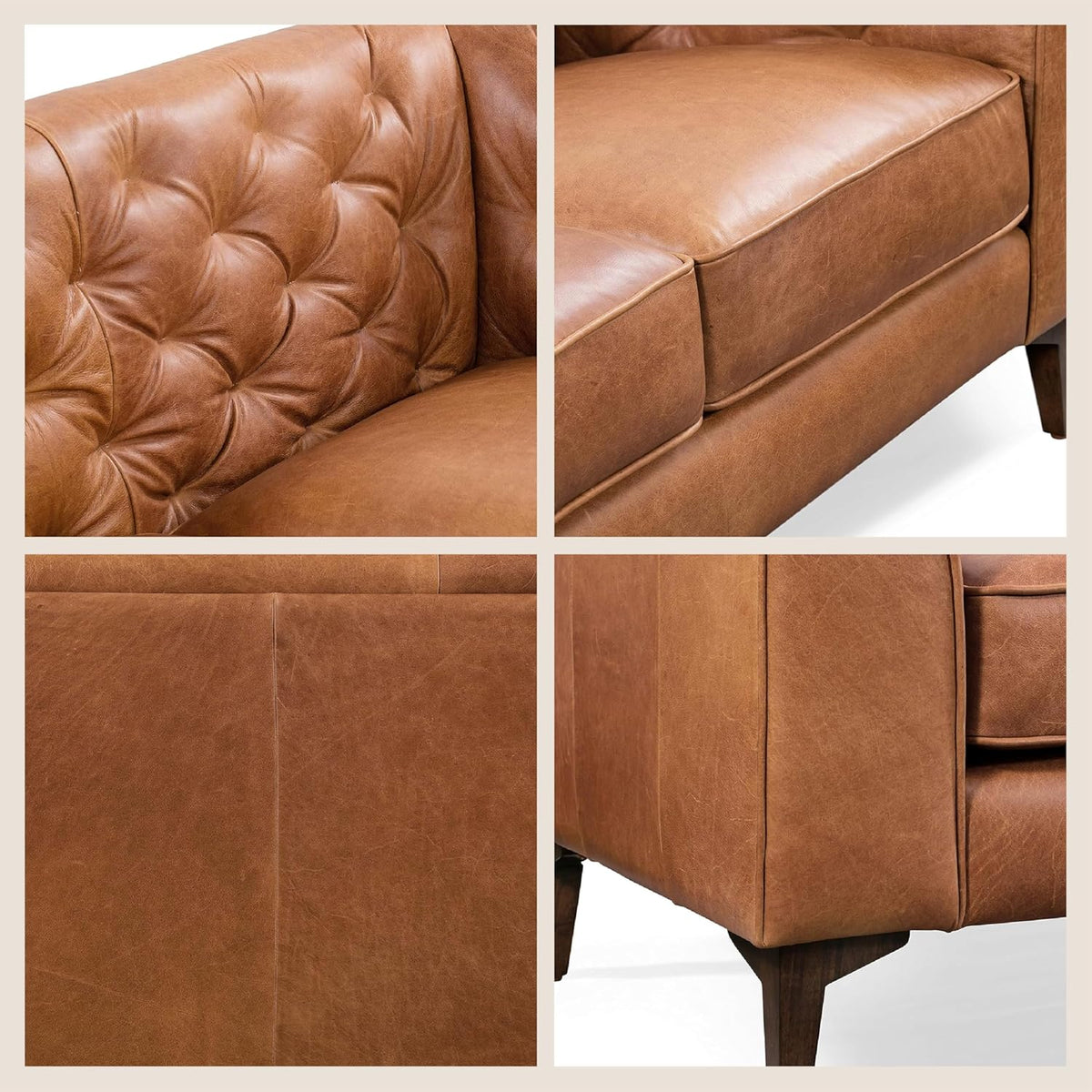 RH Furniture Outlet Full Grain Italian Leather Sofa Tufted Back Feather Down Comfort Solid Wood