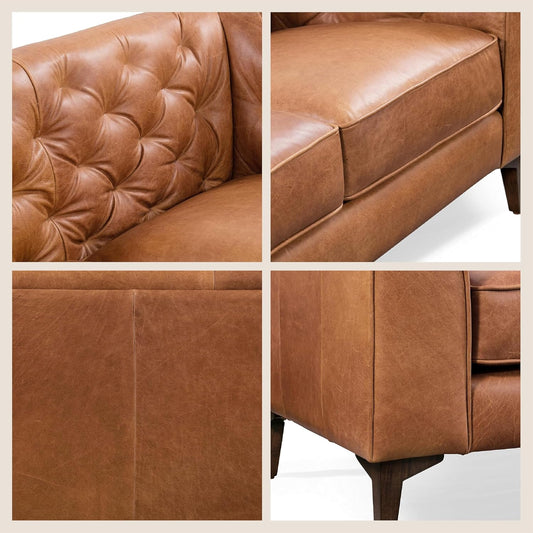 RH Furniture Outlet Full Grain Italian Leather Sofa Tufted Back Feather Down Comfort Solid Wood