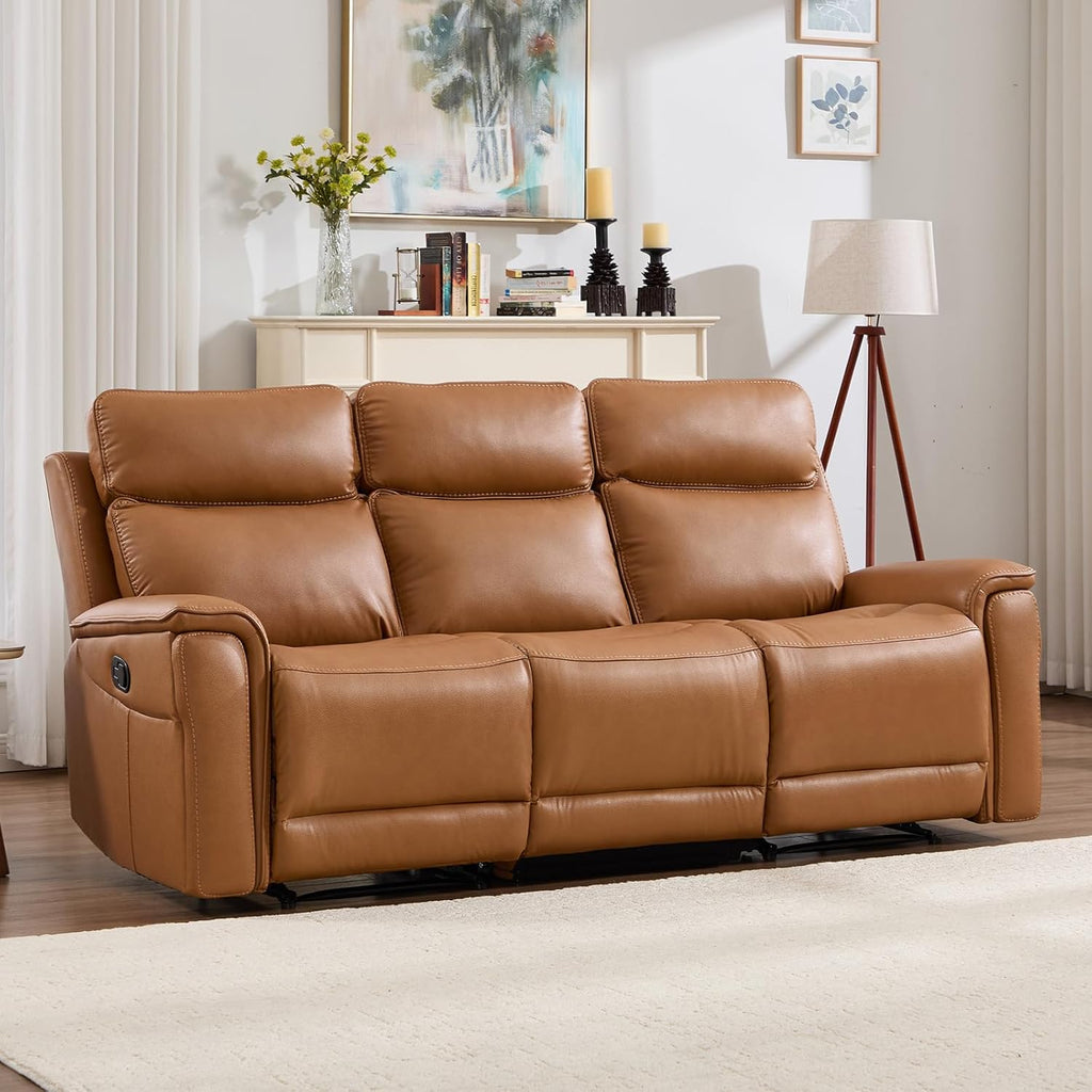 RH Furniture Outlet 3 Seater Recliner Sofa Manual Faux Leather Reclining Couch with Cup Holder