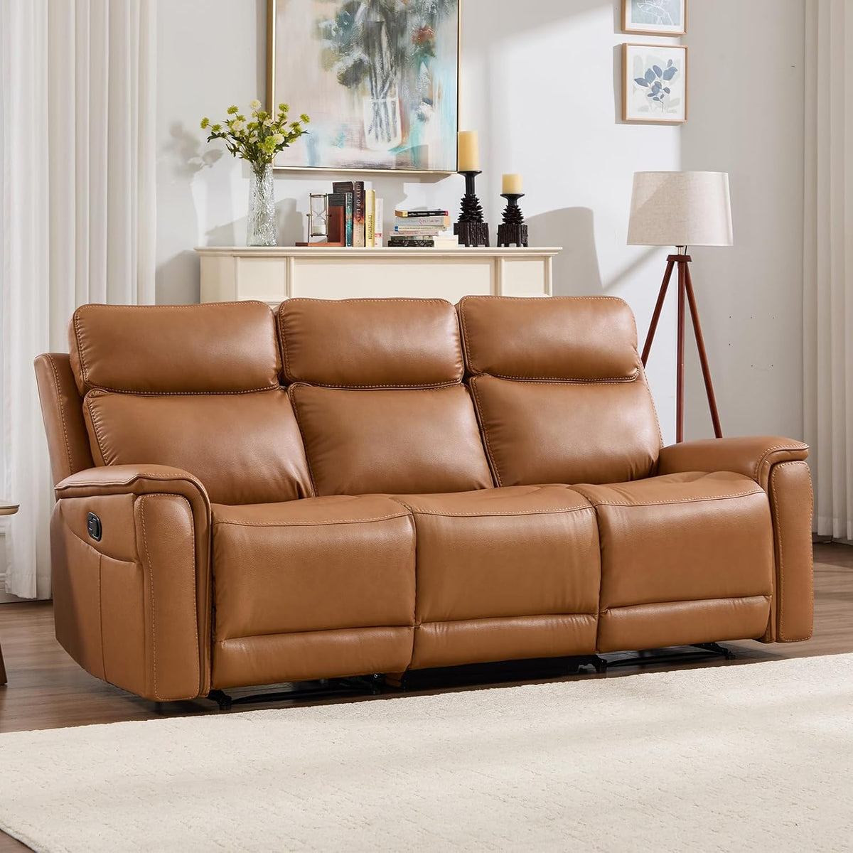 RH Furniture Outlet 3 Seater Recliner Sofa Manual Faux Leather Reclining Couch with Cup Holder