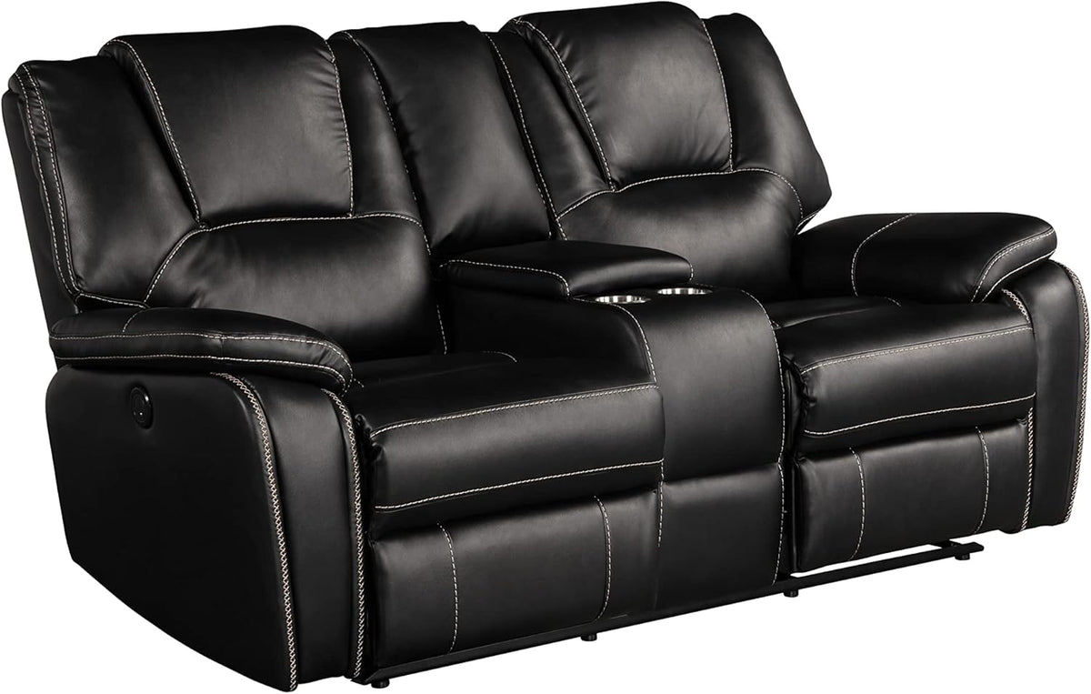 RH Furniture Outlet Manual Recliner Sofa Set Bonded Leather Reclining Loveseat Couch Living Room Black