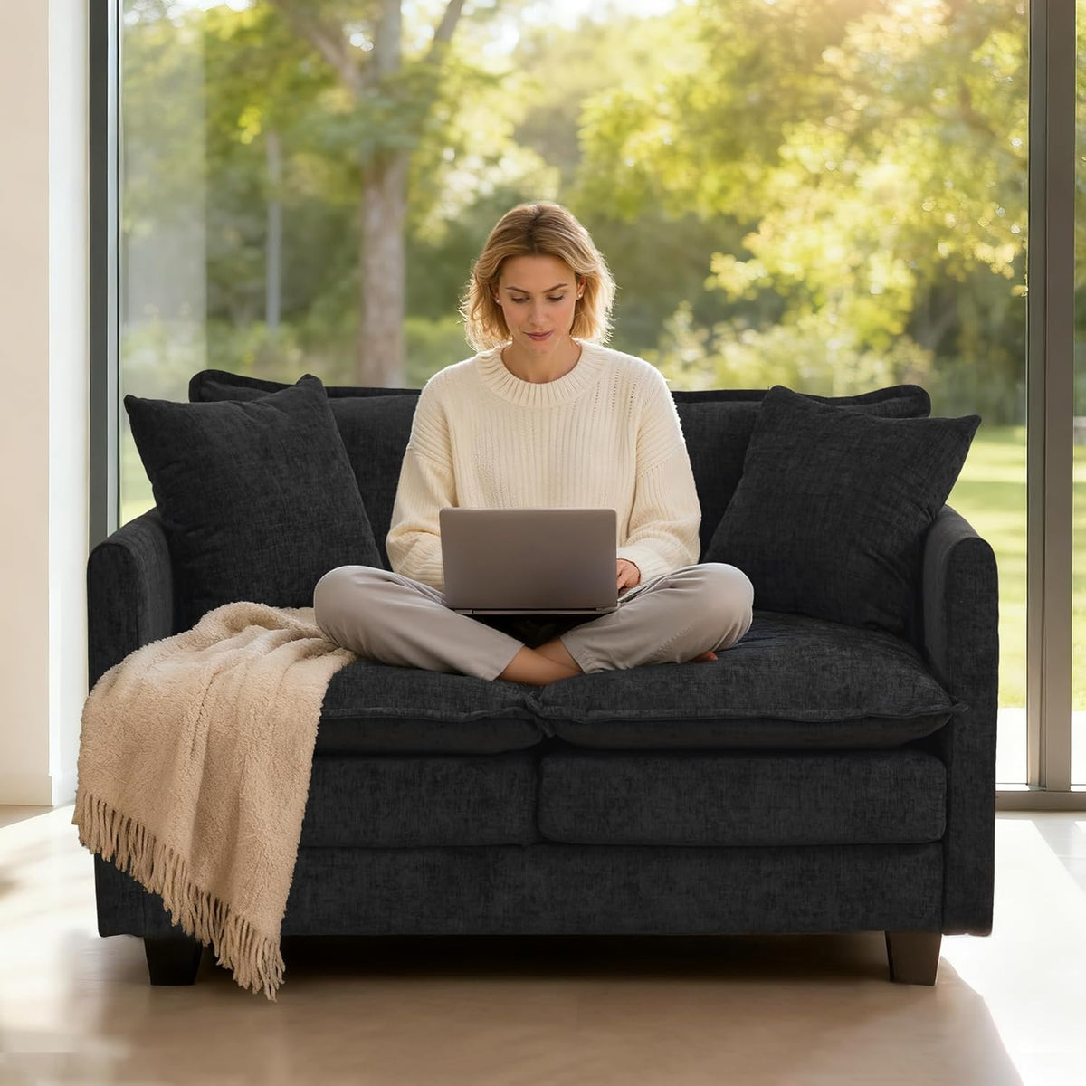 RH Furniture Outlet Loveseat Sofa Cloud Couch 50 Inch Modern 2 Seat Deep Seat Sofa with Pillows