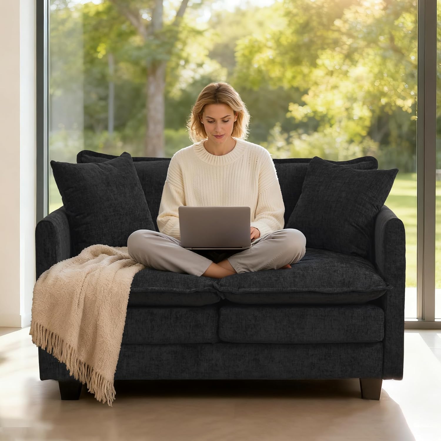 RH Furniture Outlet Loveseat Sofa Cloud Couch 50 Inch Modern 2 Seat Deep Seat Sofa with Pillows