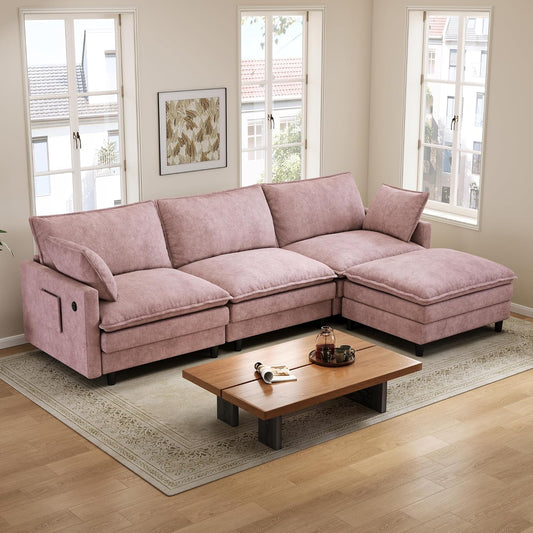 RH Furniture Outlet 102 Inch L Shaped Modular Sectional Sofa 3 Seater Cloud Couch with Ottoman Deep Seat