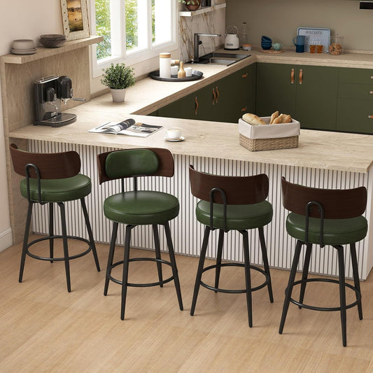 RH Furniture Outlet Upholstered Barstools with Wood Back & Metal Legs Mid Century Modern Kitchen Island Chairs
