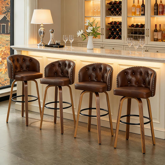 RH Furniture Outlet Counter Height Swivel Bar Stools Set of 4 with Upholstered Leather Seats