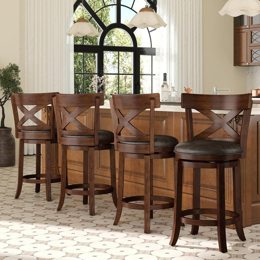 RH Furniture Outlet 26 Inch Swivel Counter Height Bar Stools Set of 4 with Faux Leather Seat