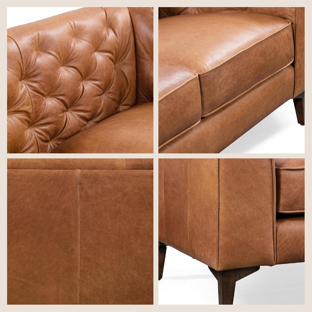 RH Furniture Outlet Full Grain Italian Leather Sofa Tufted Back Feather Down Comfort Solid Wood